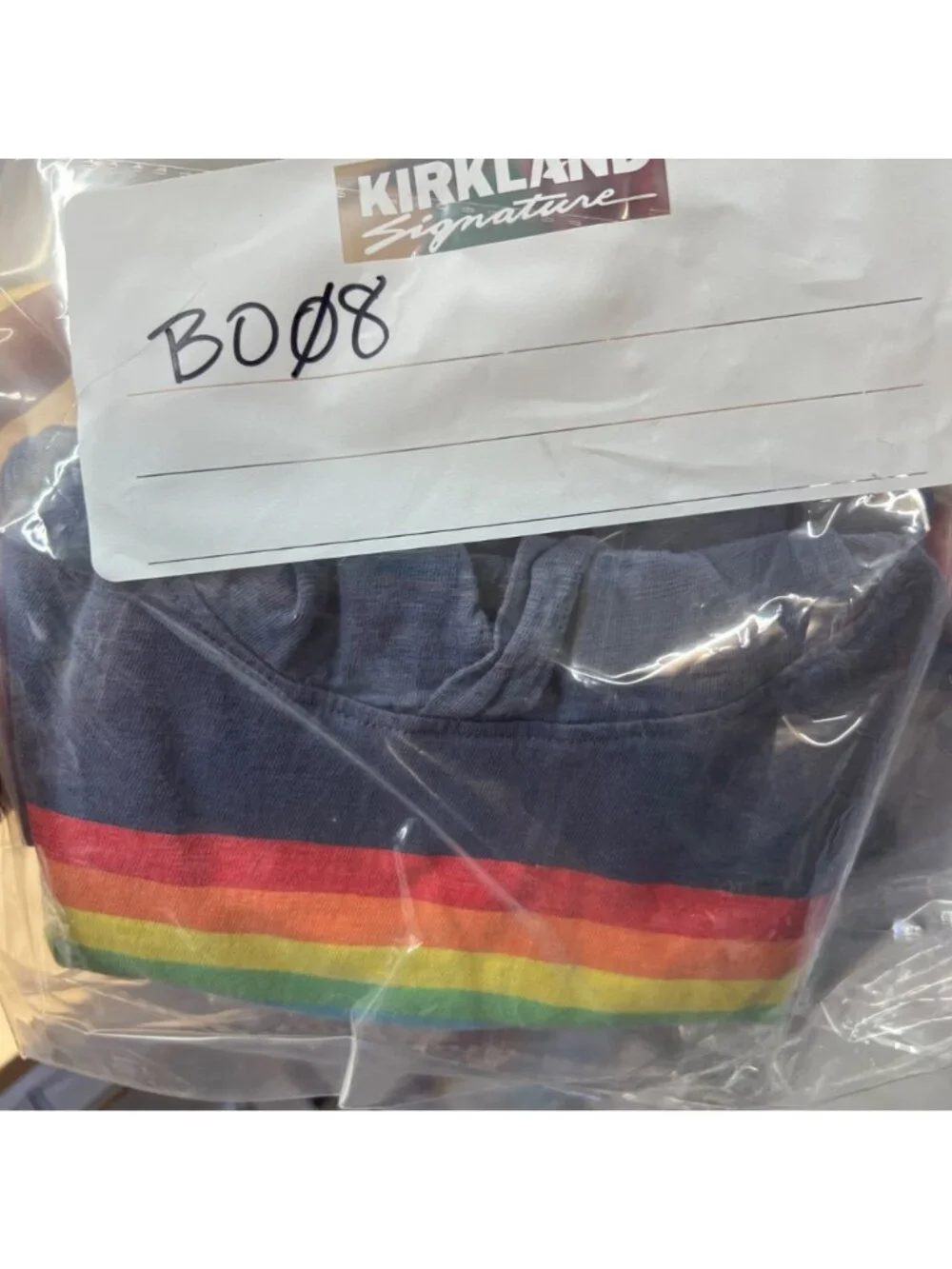 Primary Kids Blue Hoodie Rainbow Stripe 100% Cotton Size 2